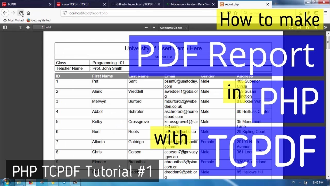 ออก รายงาน php เป็น pdf  2022  Make PDF report in PHP with TCPDF | TCPDF Tutorial #1