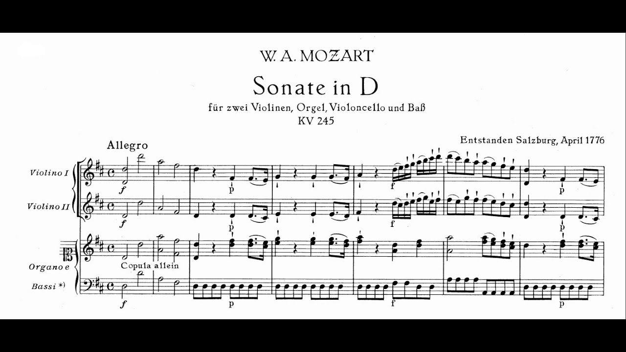 W. A. Mozart - CHURCH SONATA NO. 11 in D major, K.245 (With Score/Sheet