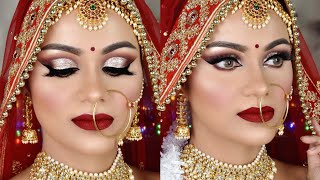 Summer Long Lasting INDIAN BRIDAL Makeup Tutorial Liquid Glitter eyes Deep red Lipstick