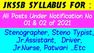 #Jkssb New #Syllabus For All Posts Under Notification No 01 & 02 2021