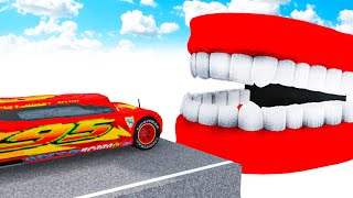 LONG MCQUEEN & CARS VS GIANT MOUTH in Teardown!