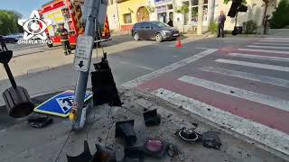 Accident Gherla semafor lovit de masina (Cluj) 14 04 2024