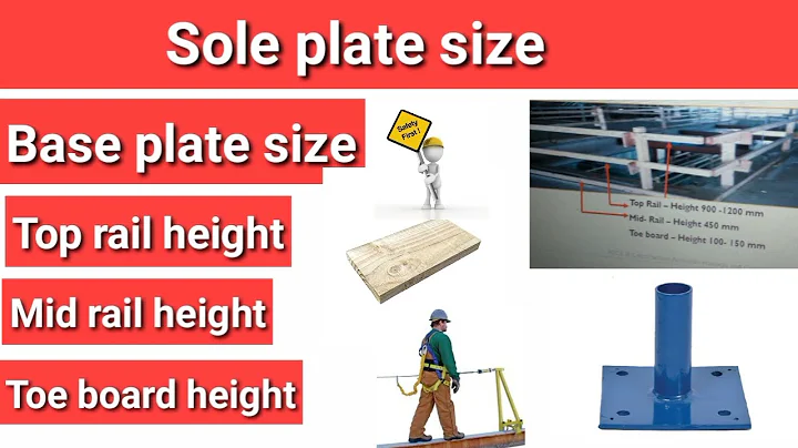 sole plate size/ base plate size/top rail height/mid rail height/toe board size