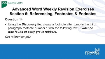 ECDL Coventry University: Advanced Word Weekly Revision Paper Question 14 - Referencing