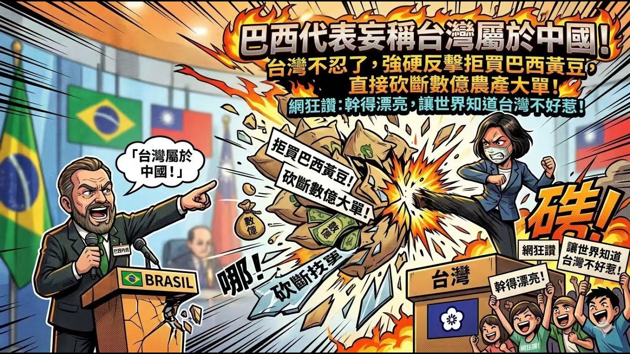 巴西代表妄稱台灣屬於中國！台灣不忍了，強硬反擊拒買巴西黃豆，直接砍斷數億農產大單！網狂讚：幹得漂亮，讓世界知道台灣不好惹！ 縮圖