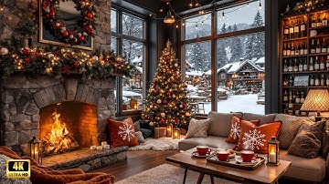 Cozy Winter Coffee Shop Ambience ☕🧣 Smooth Christmas Jazz Music & Crackling Fireplace for Relax