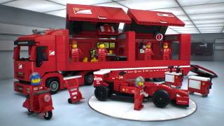 Drive the scuderia ferrari team and f14 t race car to circuit in
fully-equipped truck. open up roof of cabin place tr...