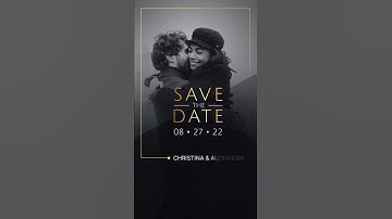 Minimalist Save the Date Video Invitation in Black&Gold with your photo, Animated Wedding E Invite
