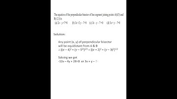 equation of the perpendicular bisector of line segment joining points A(4,5) and B(-2,3) is #shorts