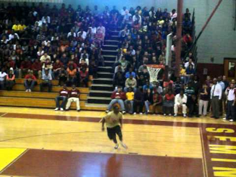 bball team dunking at pep-rally 2010