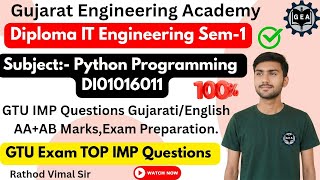 💯Python Programming GTU TOP IMP Questions🔥 | Diploma IT Sem-1📘 | DI01016011 | GTU Exam👍🎯AA+AB#gtuimp