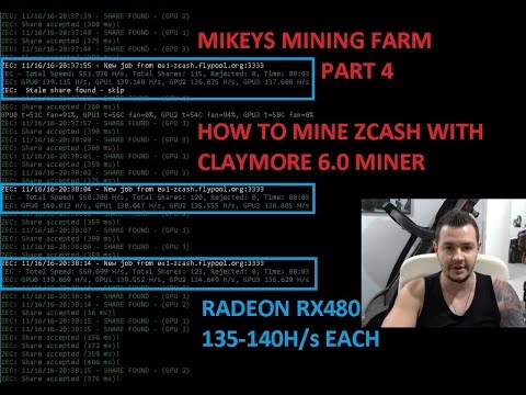 Zcash and Ethereum GPU Mining Farm Radeon RX480 - Part 4 How to Mine Zcash Claymore 6.0