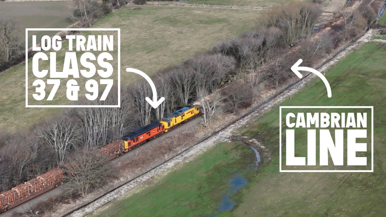 Cambrian Line Log Train - Class 37 & 97 - DJI Drone Video - 1st March 2025