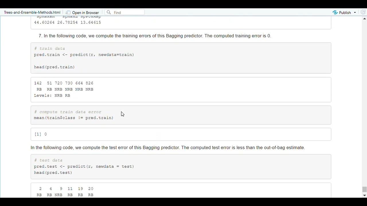 In the random forest bagging model, compare the out of bag error rate with the predicted error rate