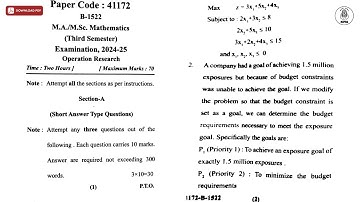 MA MSC 3RD SEM MATHEMATICS OPERATION RESEARCH 2025 | MJPRU