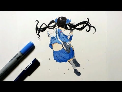 コピック 女の子描いてみた ギターひいてジャンプ Youtube