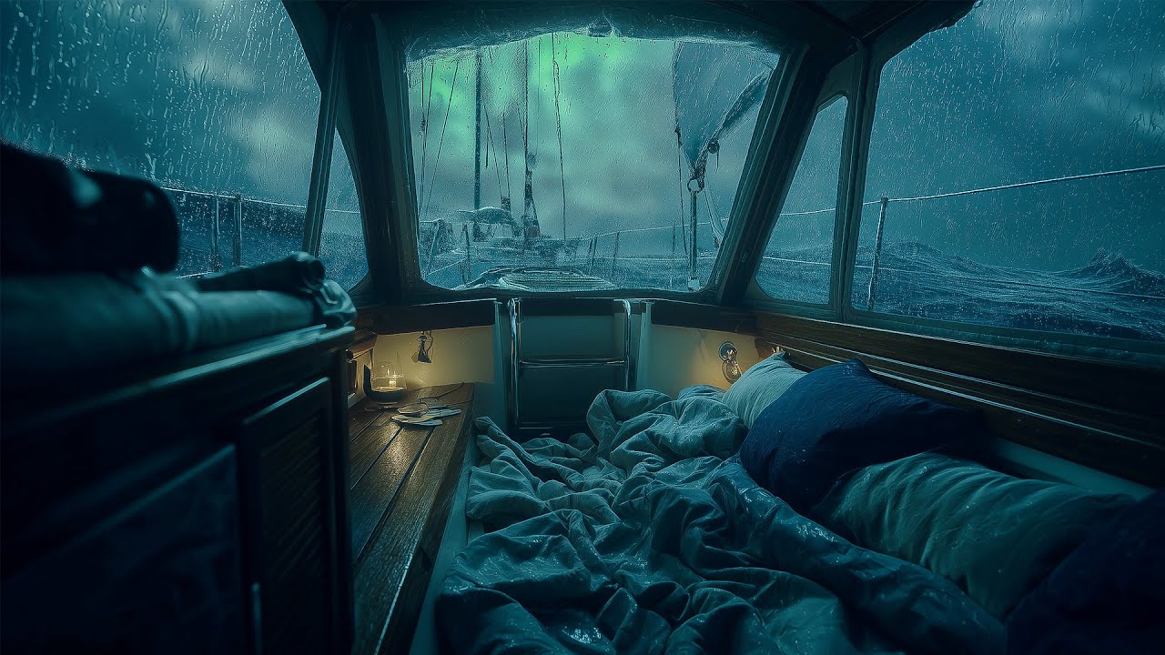🔴Rainy Stormy Night At Sea From A Ship Cabin Window — Relaxing Sounds For Better Sleep