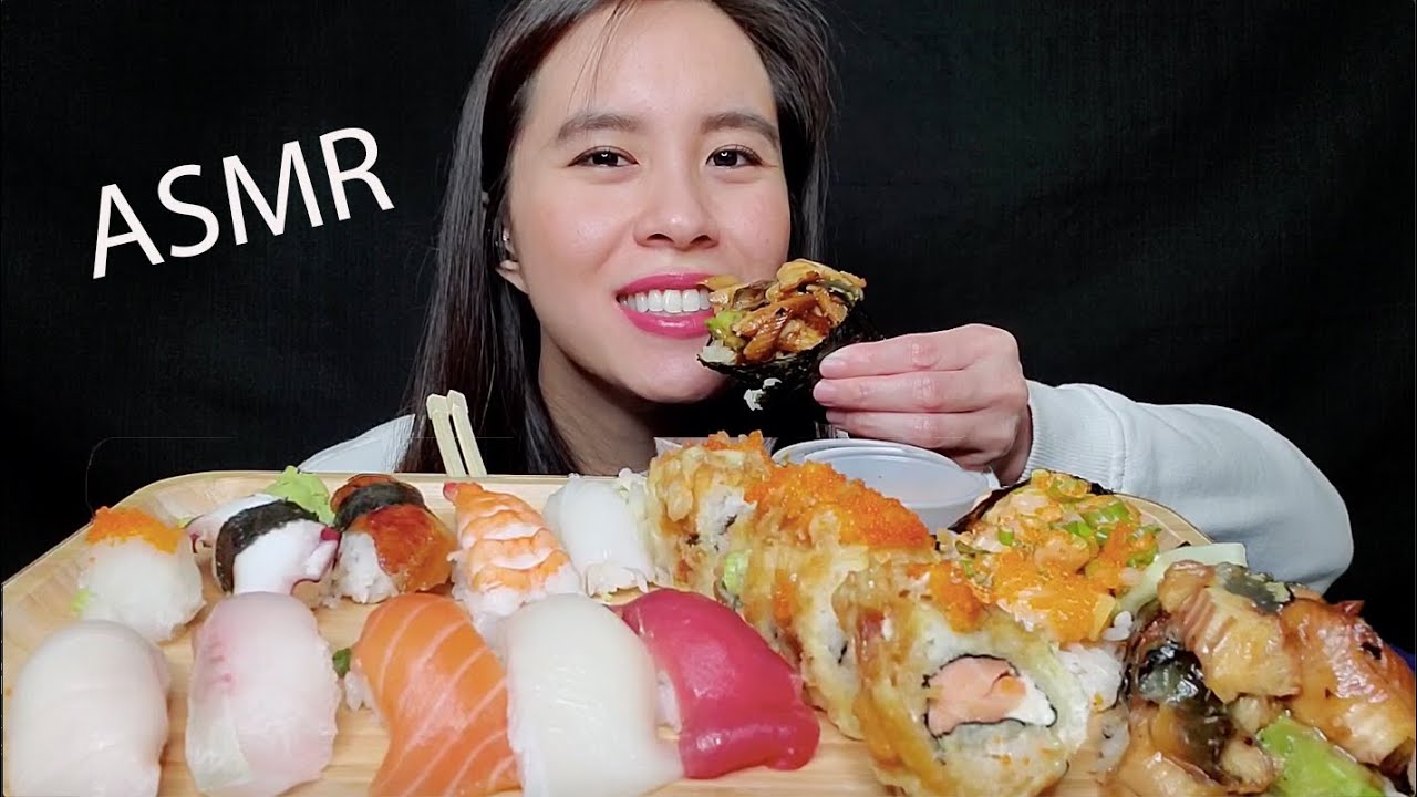 ASMR SUSHI PLATTER NIGIRI MIX, SUSHI CONES, ALASKAN ROLL (DEEP FRIED) MUKBANG 먹방 EATING SOUNDS