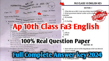 💯10th class Fa3 English question paper 2024 with answers|Ap 10th class Fa3 english answer key 2024
