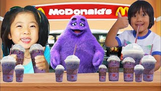 Ryan's World and Kaji Sisters Try The Grimace Shake Challenge in Real Life! Tag with Ryan