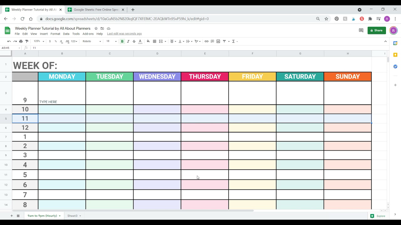 weekly planner google sheet