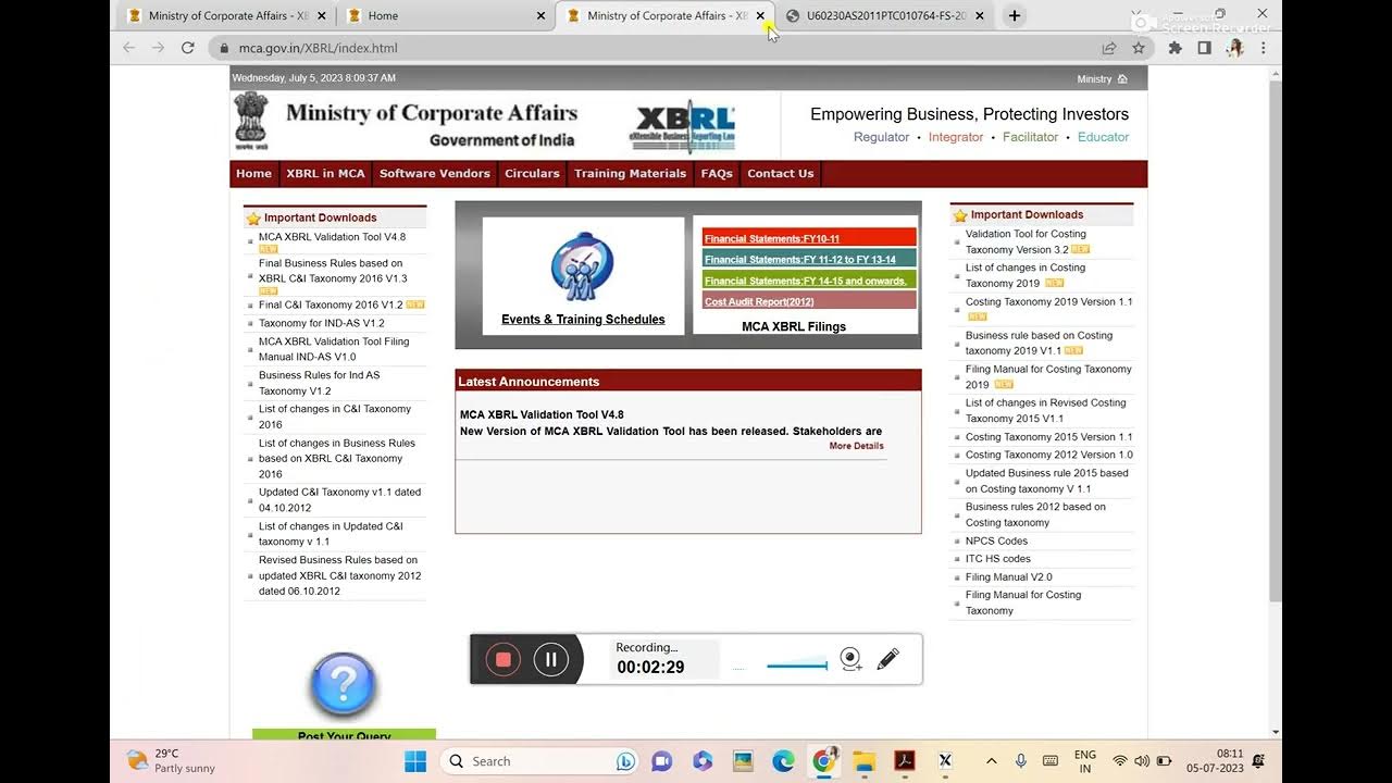 MCA XBRL TOOL Validation Process II Convert XBRL Instance File to PDF