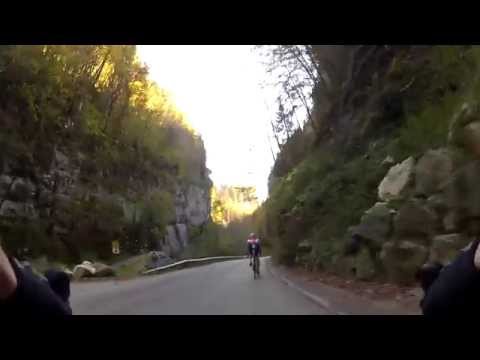 Cycling through Gorges de la Bourne, Vercors, France.