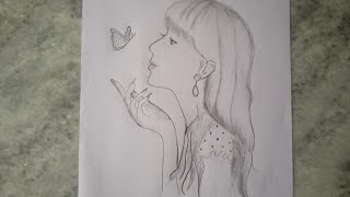Drawing Of A Girl With A Butterfly Easy And Beautiful