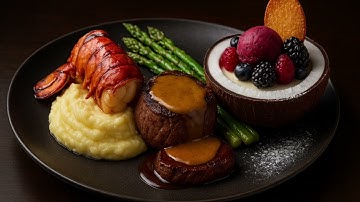 Entrée: Lobster Tail & Filet Mignon with Mashed Potatoes and Asparagus#brianminspired