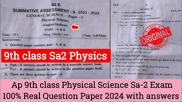 💯9th class physics Sa-2 real question paper 2024 with answers|Ap 9th Sa2 physics question paper 2024