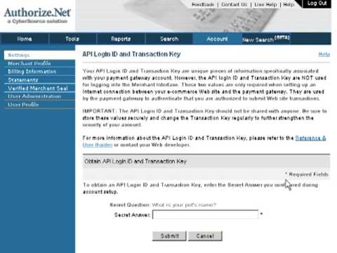 Authorize.net - API Login ID and Transaction Key