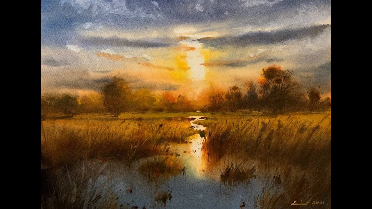 How to paint landscape in watercolor painting demo by javid tabatabaei