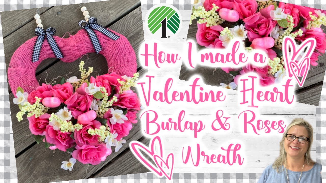 💕Valentine Heart Burlap & Roses Wreath 💕\ Dollar Tree Walmart Hobby