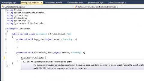 ASP.NET 4.0 Essential Skills Lesson 3-10: Move between Pages using C#