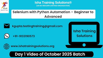 Selenium with Python Day 1 video on 28th October 2025. Call/WhatsApp us on +91-9133190573 to enroll