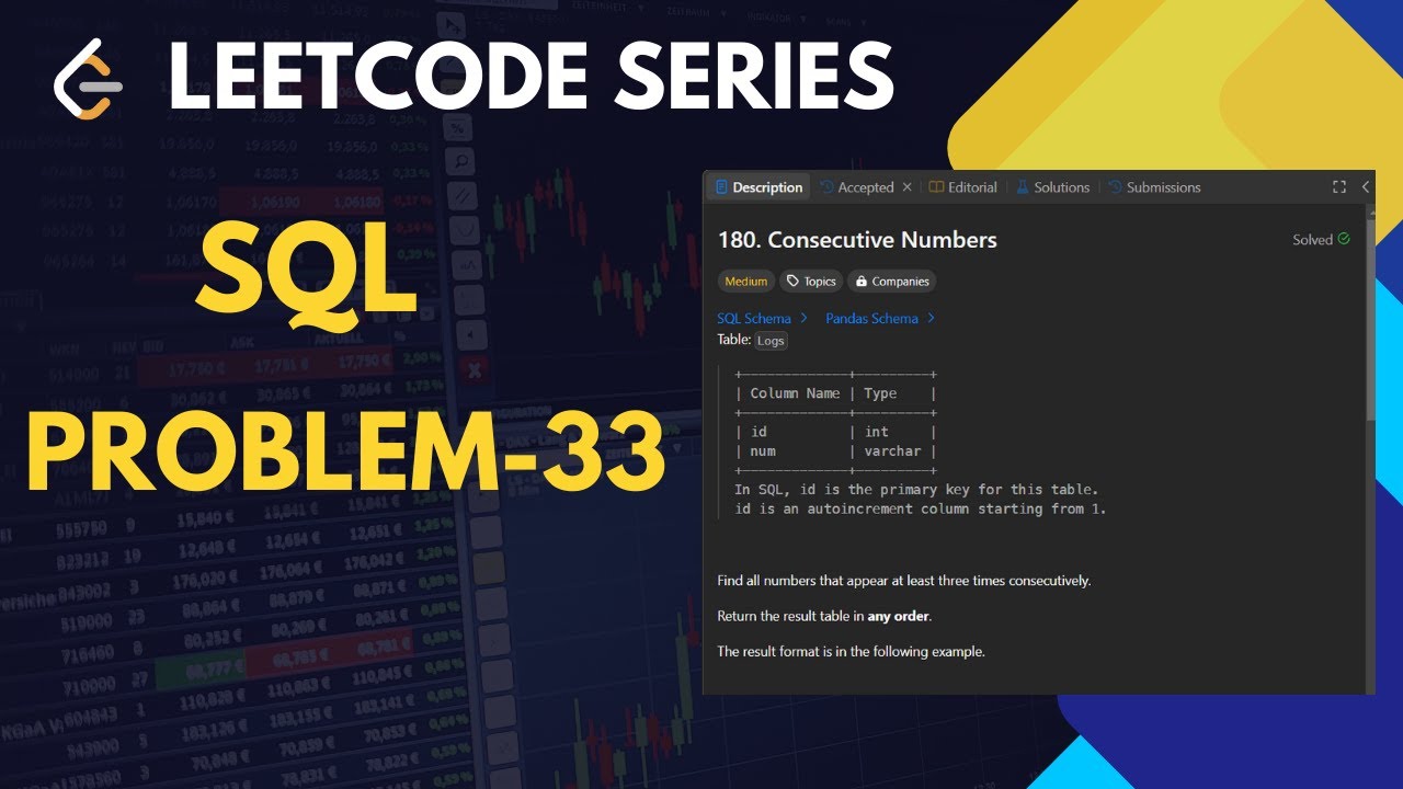 180. Consecutive Numbers | SQL | LeetCode | #sql #leetcodesql - YouTube