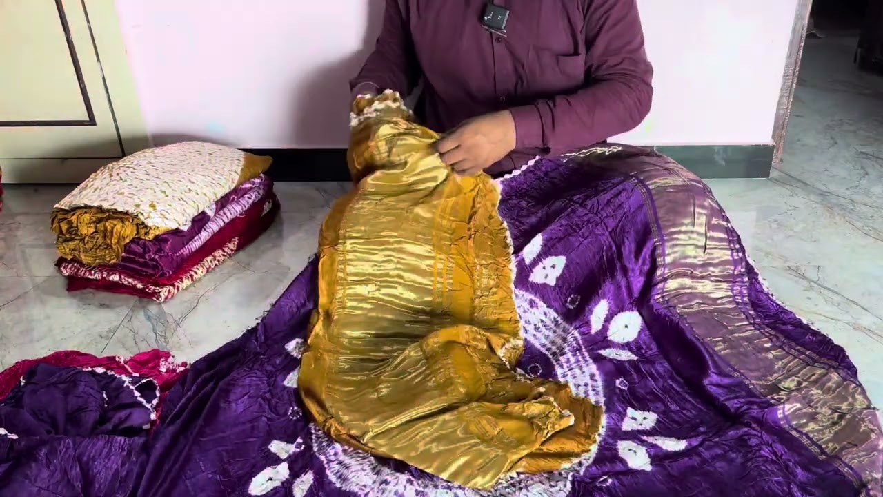 Semi gaji silk shibori with plain dying saree