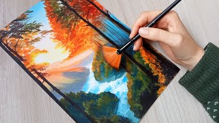 Рисуем осенний пейзаж акриловыми красками на холсте. Как нарисовать осень за 15 минут.