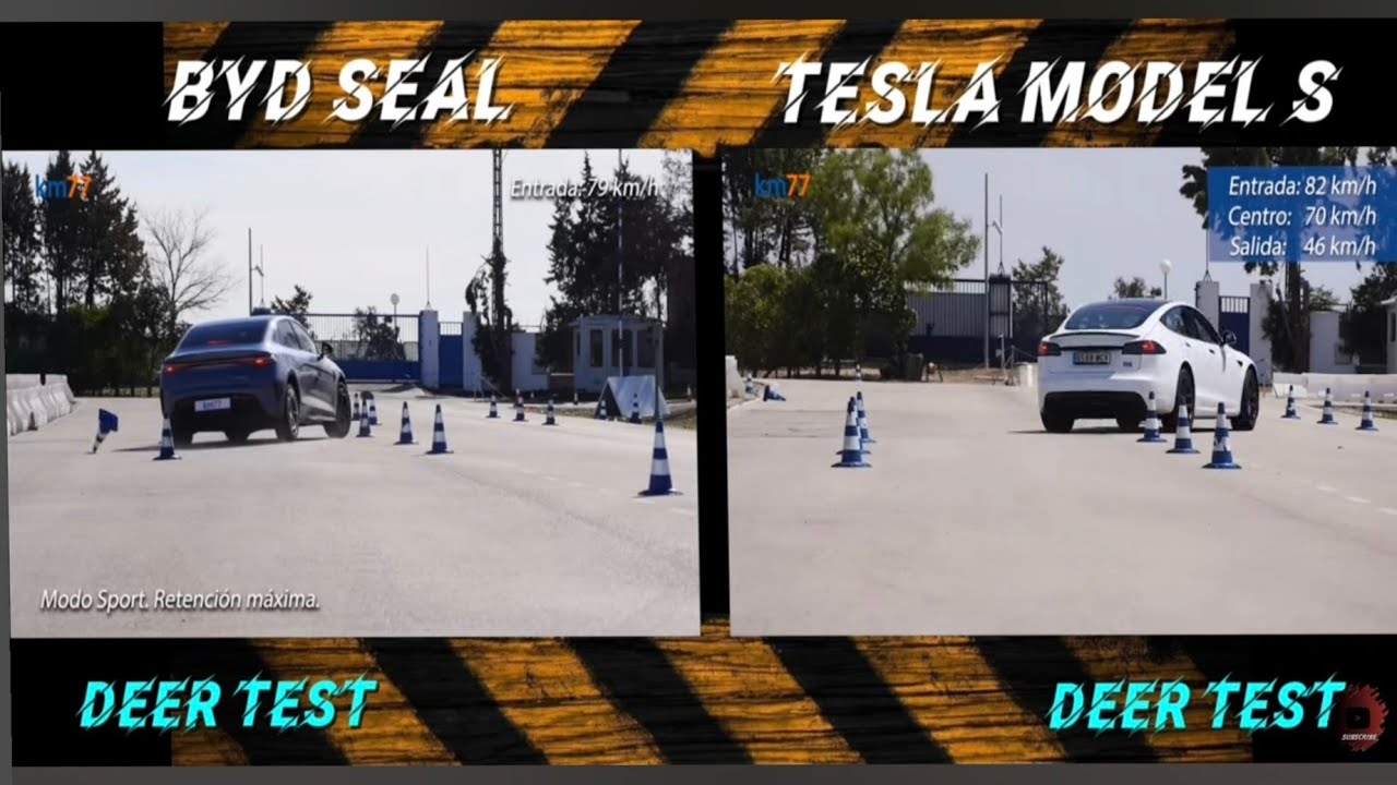 BYD SEAL vs. Tesla Model S ⚡ Crash & Moose Test! Which One is Safer? 