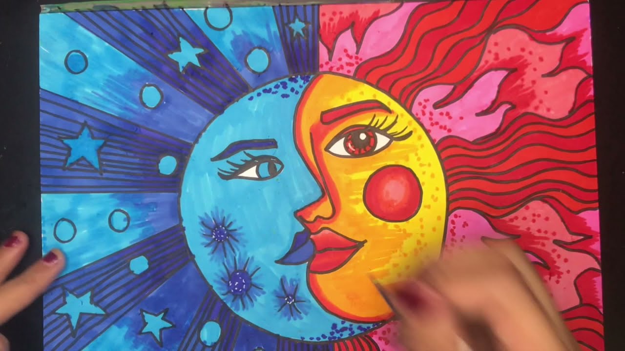 Drawing Decorative Moon And Sun Youtube Drawing Decorative Moon And Sun Youtube