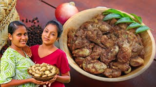 ගමේ රසට සුපිරියට කළු පොල් මාළුව | VILLAGE COOKING JACKFRUIT SEED Curry | Traditional Sisters