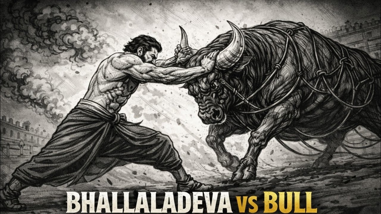 “Bhallaladeva vs Bull – Cinematic Graphic-Novel Style | Frame-by-Frame Artistic Recreation”
