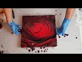 Acrylic Pouring | Wrecked Tree Ring Pour Technique | 3D | Looks like a rose! Red, Black and Gold