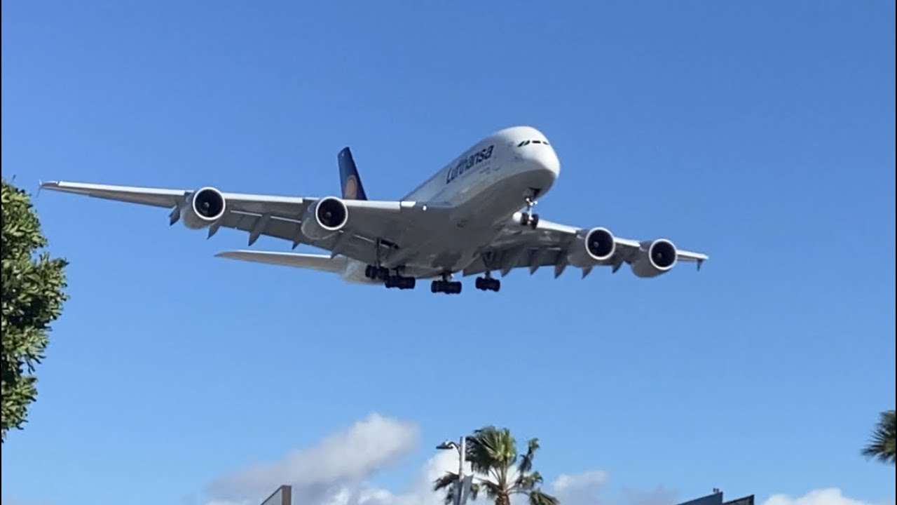 Lufthansa A380 lands on 24R at LAX! (D-AIMM)