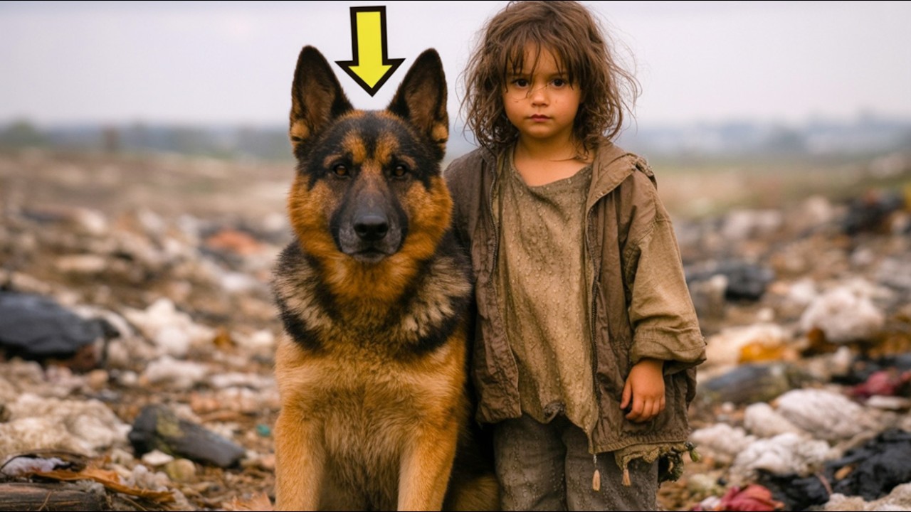 كلب الراعي الألماني يجد فتاة يتيمة في مكب النفايات… ولم يتركها وحدها أبداً