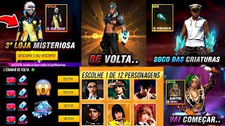 CALENDÁRIO SEMANAL - 3ª LOJA MISTERIOSA, PUNHO DE VOLTA, PERSONAGENS GRÁTIS E EVENTOS - FREE FIRE