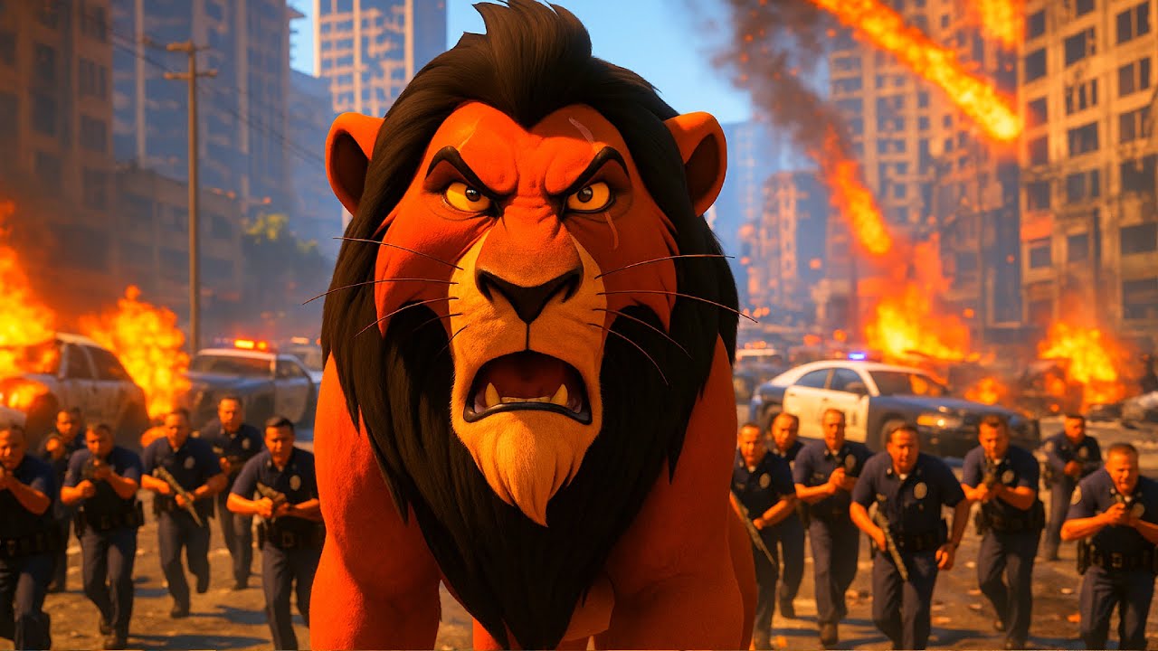 Scar the Evil Lion Destroys the City in GTA 5 🦁💥 Epic Train Crash, Police Chase & Chaos! | 4K