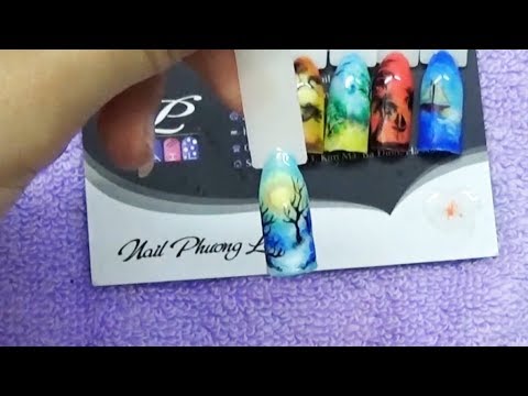 Vẽ trang trí móng tay đẹp, vẽ nail nghệ thuật, kỹ thuật vẽ tranh phong cảnh  bằng gel vẽ nail 5 - YouTube