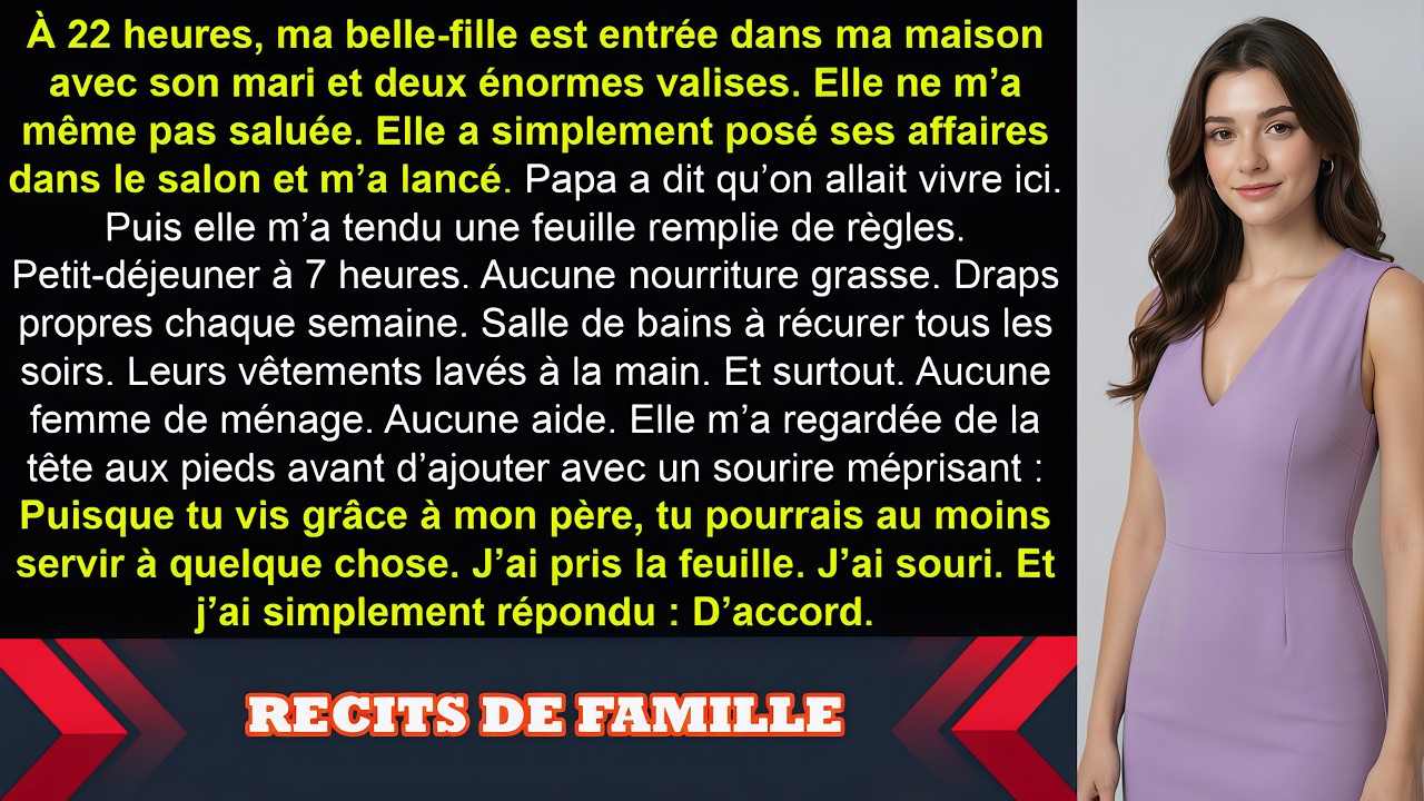 « Papa a dit qu’on allait vivre ici. » C’est la première phrase que ma belle-fille m’a lancée en franchissant ma porte à 22 heures, deux valises à la main, sans même me saluer. Elle m’a tendu une...