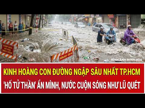 Terrifying 'death pit' hidden beneath HCMC's deepest flooded road, water surging like a flash flood